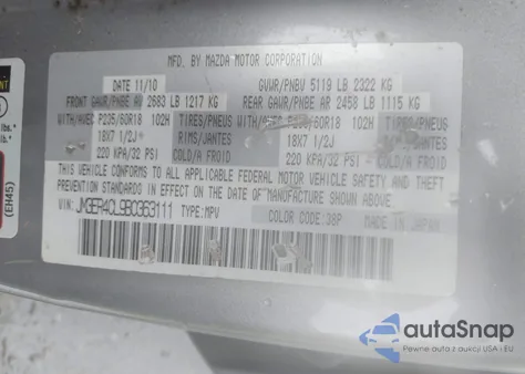 2011 Mazda Cx-7 S Touring z USA, uszkodzony, nr VIN JM3ER4CL9B0363111